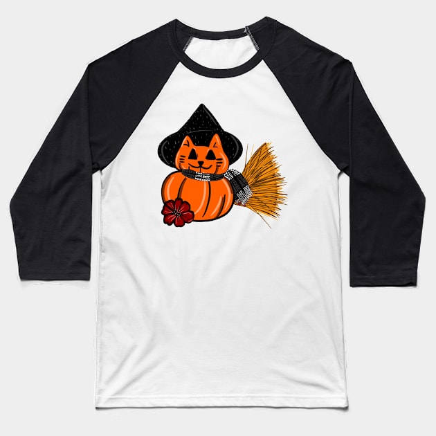 Pumpkin cat Baseball T-Shirt by Witchvibes